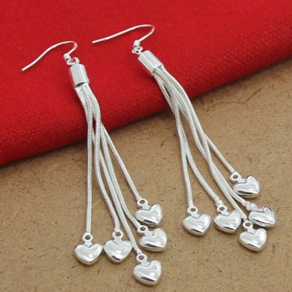 Sterling Silver Tassel Heart Dangle Earrings
